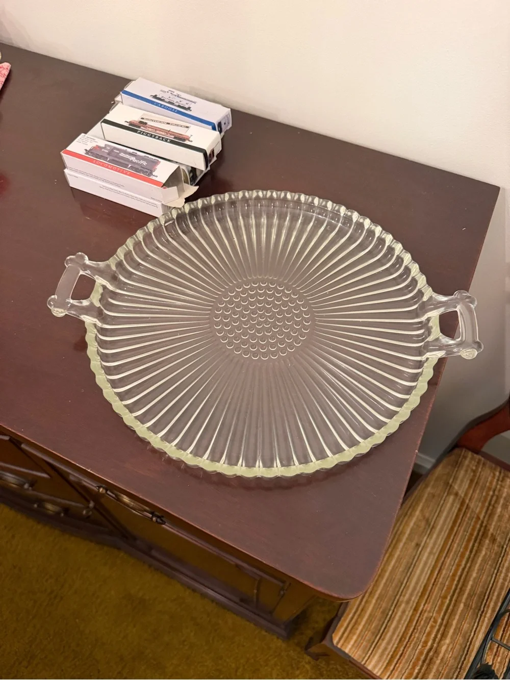 Glass Serving Platter with Domed Aluminum Lid - Clear and Silver